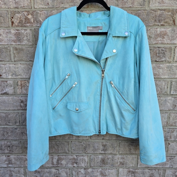 ASOS DESIGN Ultimate Faux Suede Cropped Moto Biker Jacket in Mint Green Size 16 - Picture 15 of 15
